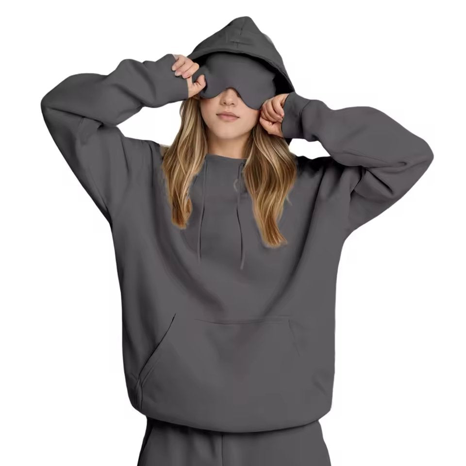 Lazy Style Hooded Eye Mask Sweatshirt Home Leisure Pure Color Versatile Outerwear Long Sleeve Zipper Closure Streetwear For T...