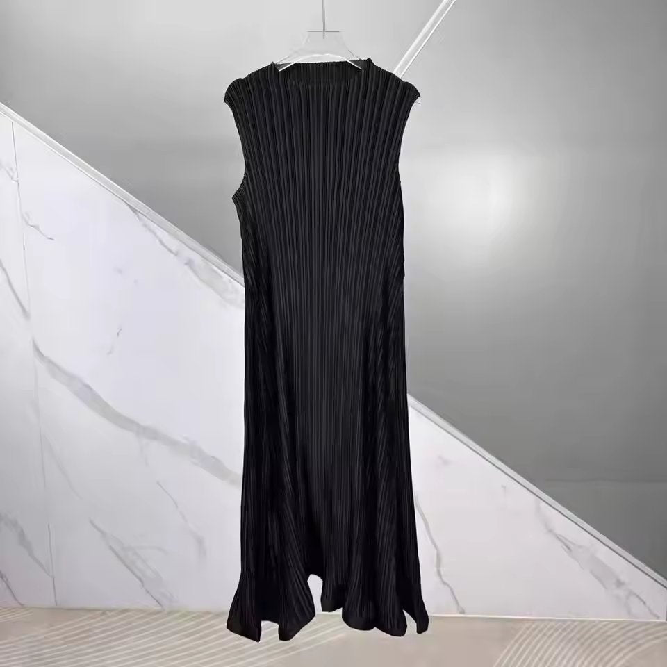 Elegant Comfortable Pleated Dress Sleeveless Elastic Skirt Business Casual City Walk A-Line Midi Skirt Polyester Fabric