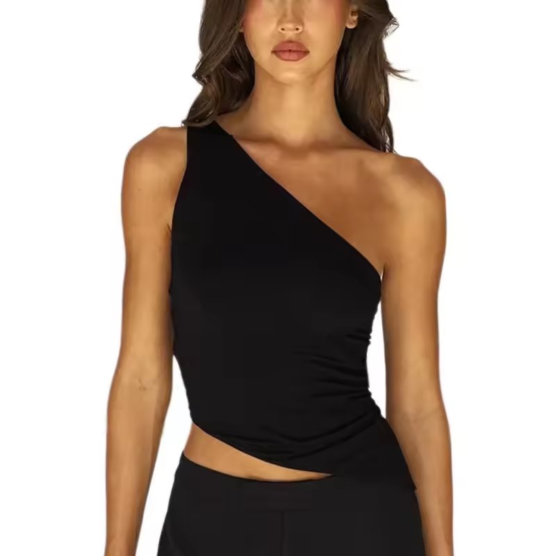 Sexy Open-Back Tie-Top Women'S Clothing From Amazon Wish Cross-Border E-Commerce Polypropylene One-Shoulder Sleeveless Top