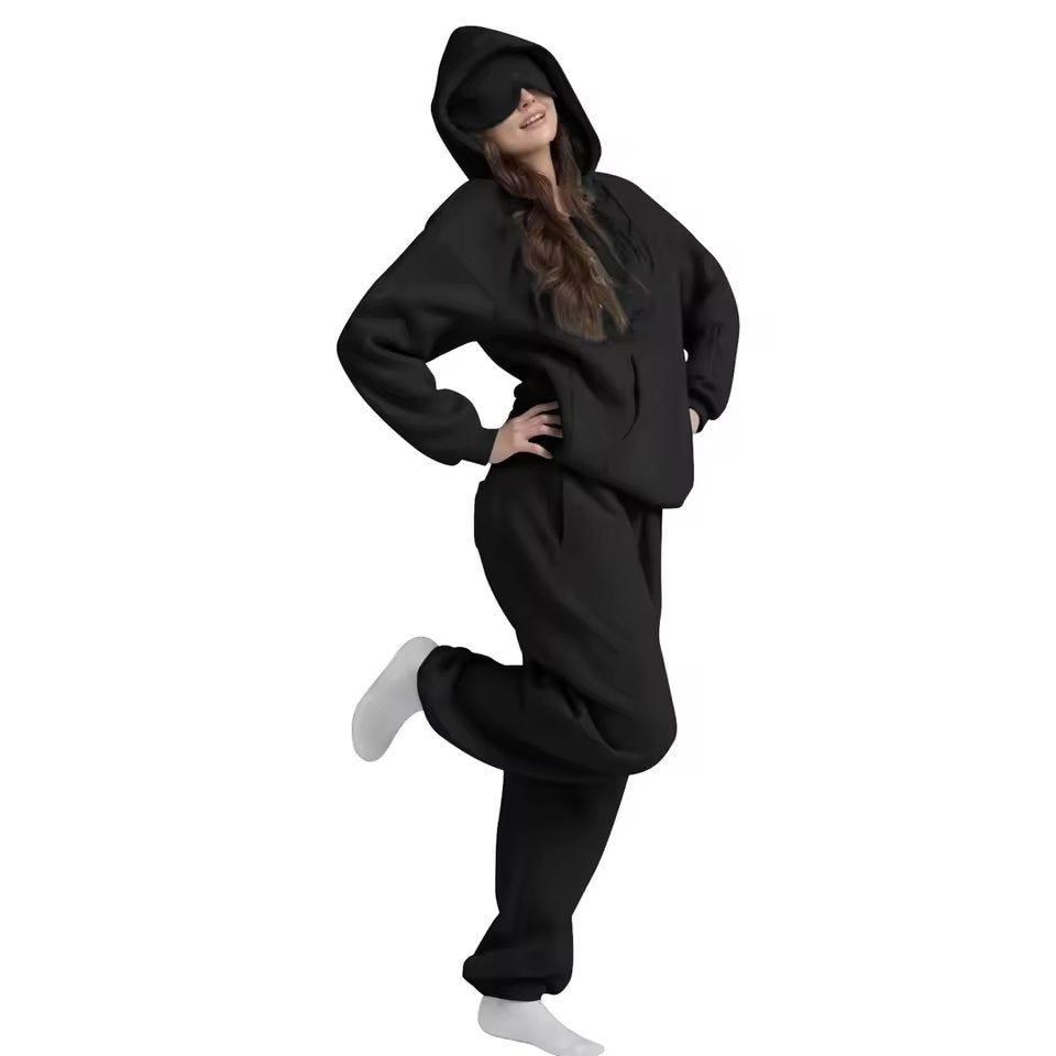 Lazy Style Hooded Eye Mask Sweatshirt Home Leisure Pure Color Versatile Outerwear Long Sleeve Zipper Closure Streetwear For T...