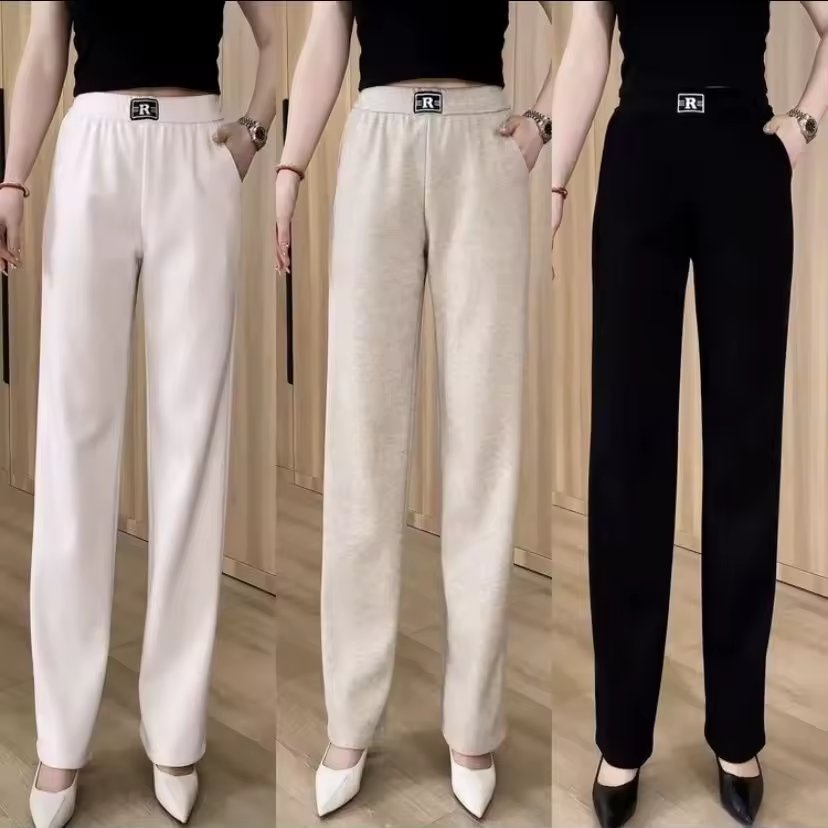 Versatile Comfortable Midlife Mommy Fashion Loose Straight Leg Slimming Long Pants Spring Autumn New Style High Waist Wide Le...