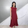 Elegant Comfortable Pleated Dress Sleeveless Elastic Skirt Business Casual City Walk A-Line Midi Skirt Polyester Fabric