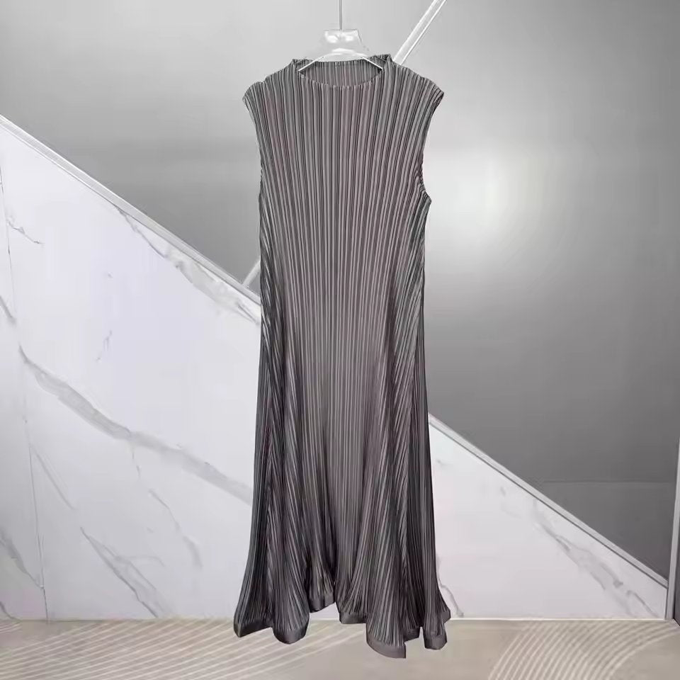 Elegant Comfortable Pleated Dress Sleeveless Elastic Skirt Business Casual City Walk A-Line Midi Skirt Polyester Fabric