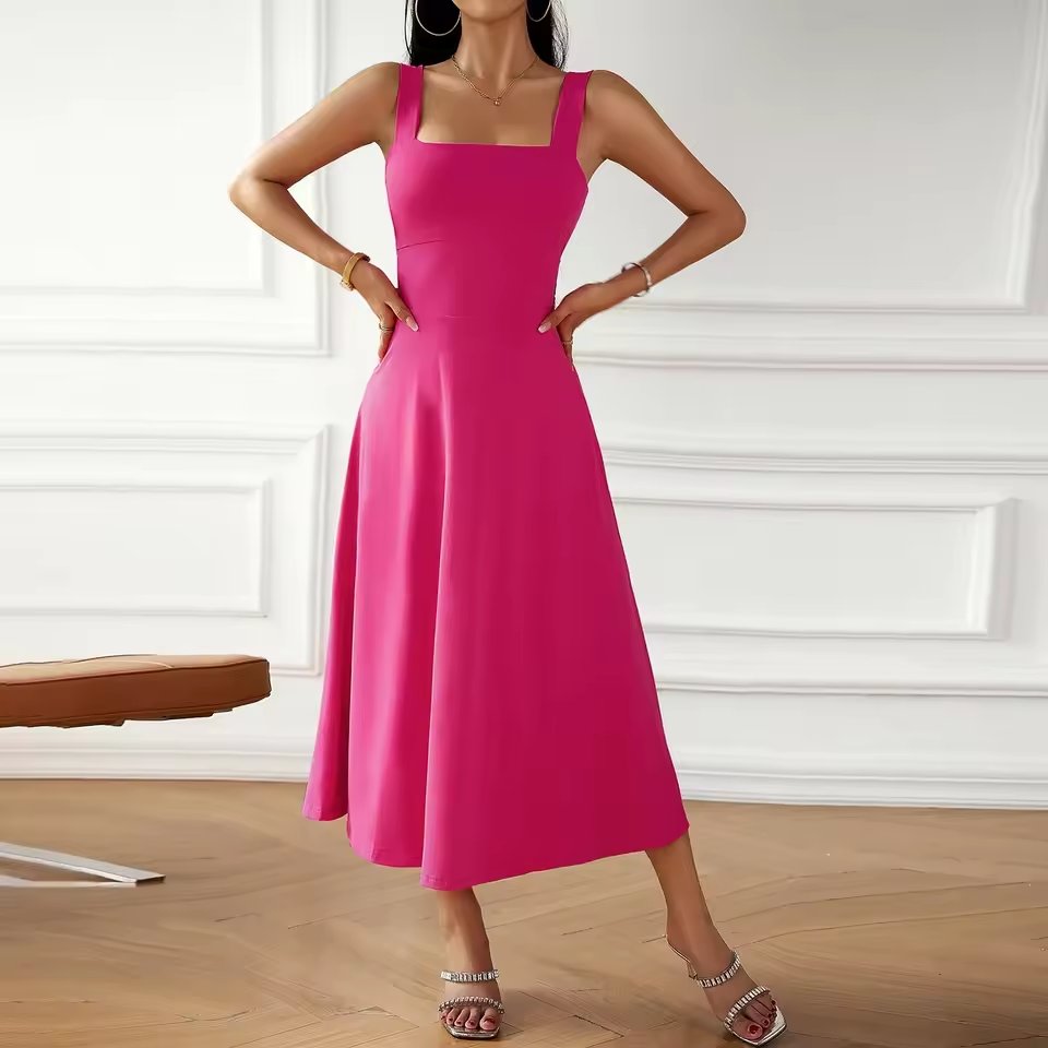 Elegant Solid Color Strapless Dress In Black And Pink For Plus Size Women New 2025 Fashionable Sleeveless Gown From Mainland Chi