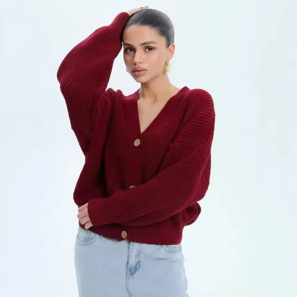Faionable Loose V-Ne Knitted Cardigan Sweater Warm Autumn Winter Women'S Clothing Comfortable Long Sve Thermal Outerwear