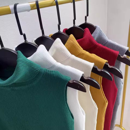 2026 Spring Turtleneck Sweater Sexy Sleeveless Sweater Women Tank Tops Women Simple Versatile Slim Solid Knitted Sweater Vest