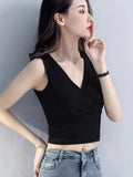 Mod Cotton Ort V-Ne Vest Strap Women'S Inner Wear Summer Svel Outerwear Slim Fit Top Pure Color Faion Ladies' ...