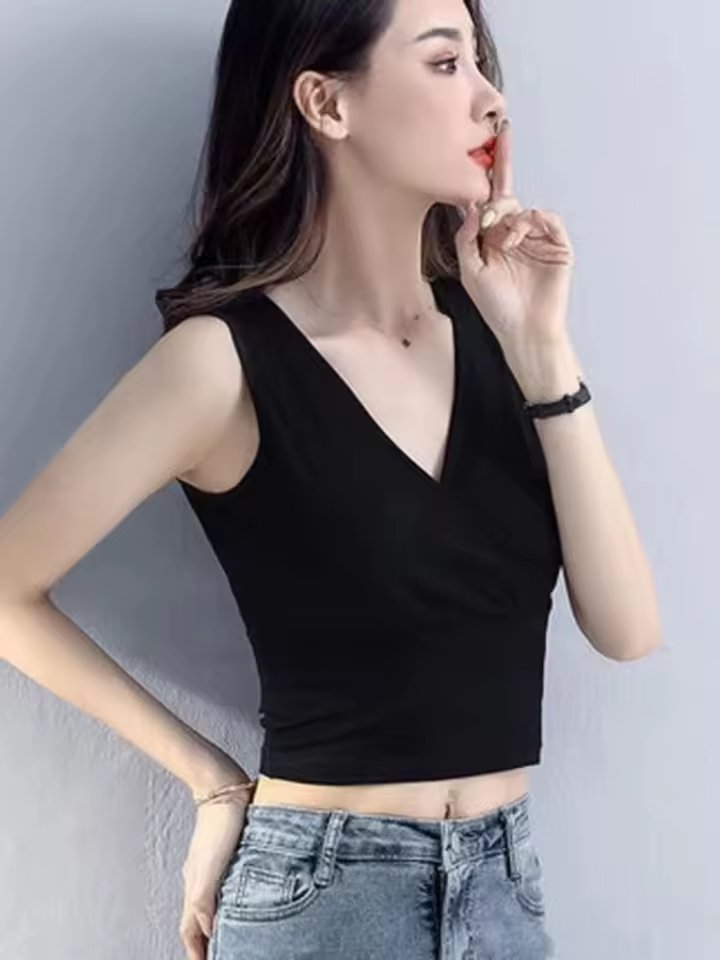 Mod Cotton Ort V-Ne Vest Strap Women'S Inner Wear Summer Svel Outerwear Slim Fit Top Pure Color Faion Ladies' ...