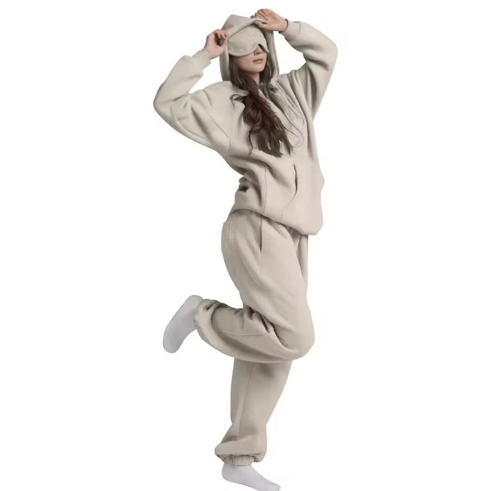 Lazy Style Hooded Eye Mask Sweatshirt Home Leisure Pure Color Versatile Outerwear Long Sleeve Zipper Closure Streetwear For T...