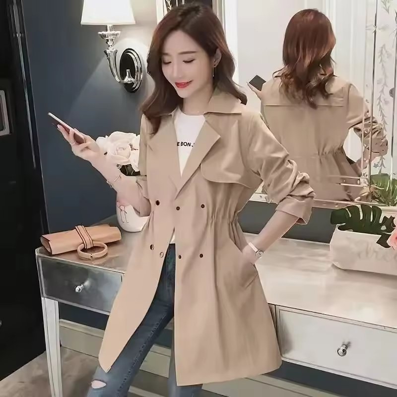 New Hot Sale Of The Season Women'S Long Coat Spring Autumn Thin Outerwear Casual Waist-Cinching Korean Style Plus Size Fashionab