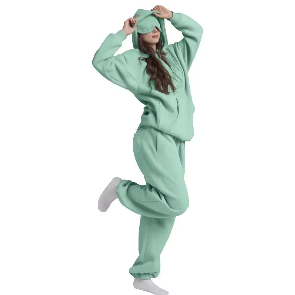 Lazy Style Hooded Eye Mask Sweatshirt Home Leisure Pure Color Versatile Outerwear Long Sleeve Zipper Closure Streetwear For T...