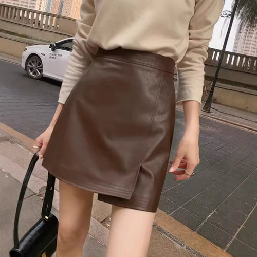 2024 New Women'S Fashionable High-Waisted Slimming Bodycon Skirt Autumn/Winter Style Irregular Side Slit Pu Leather Dress
