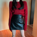 Blackmini Dress 2024 New Autumn Winter High-Waisted Slimming Apeline Skirt Women'S Clothing Pu Leather Petite Half-Length Skirt