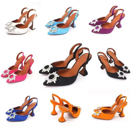 2025 Fall Fashion Pointed Toe High Heels Sun Buckle Baotou Women'S Sandals Backspace Low Top Single Shoes