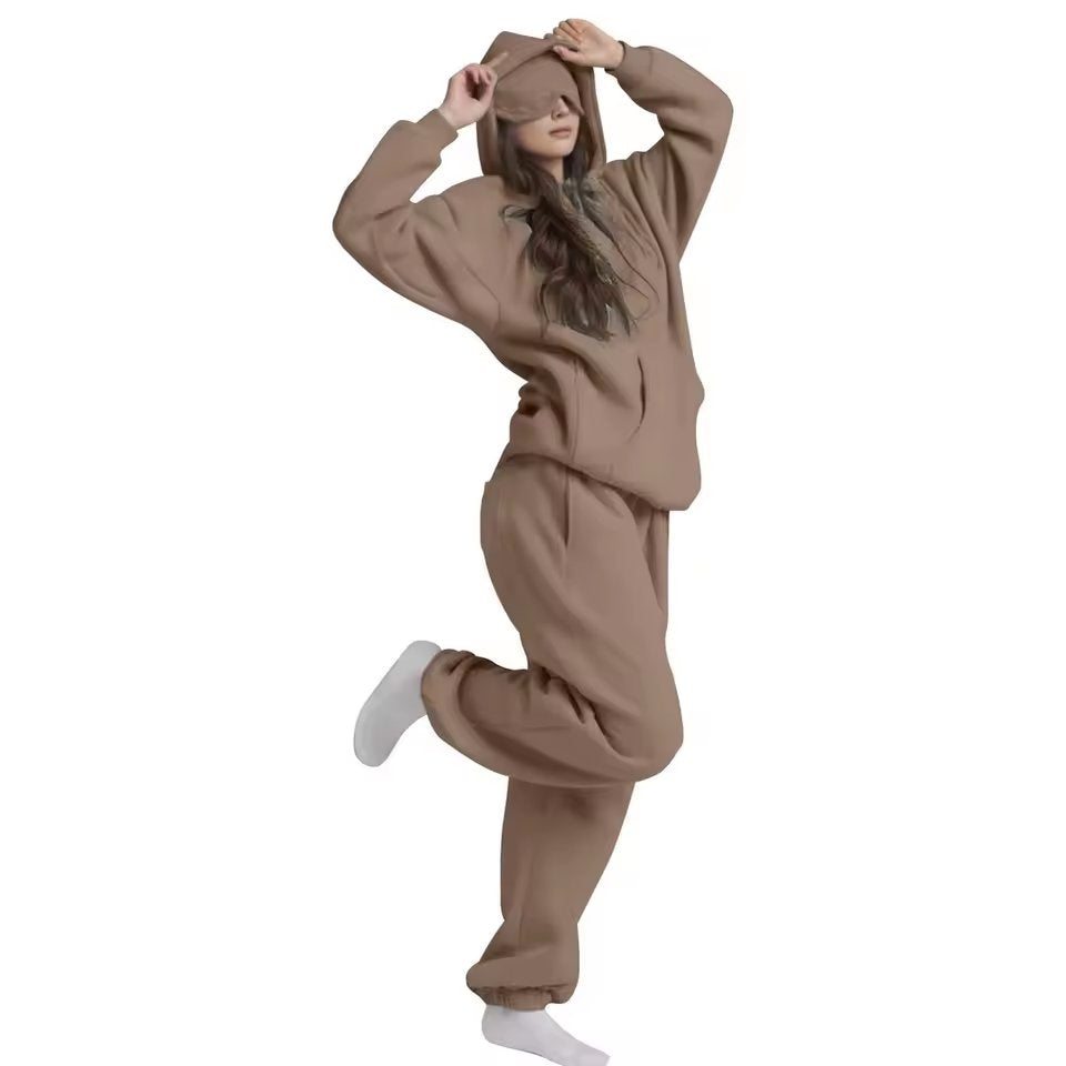 Lazy Style Hooded Eye Mask Sweatshirt Home Leisure Pure Color Versatile Outerwear Long Sleeve Zipper Closure Streetwear For T...