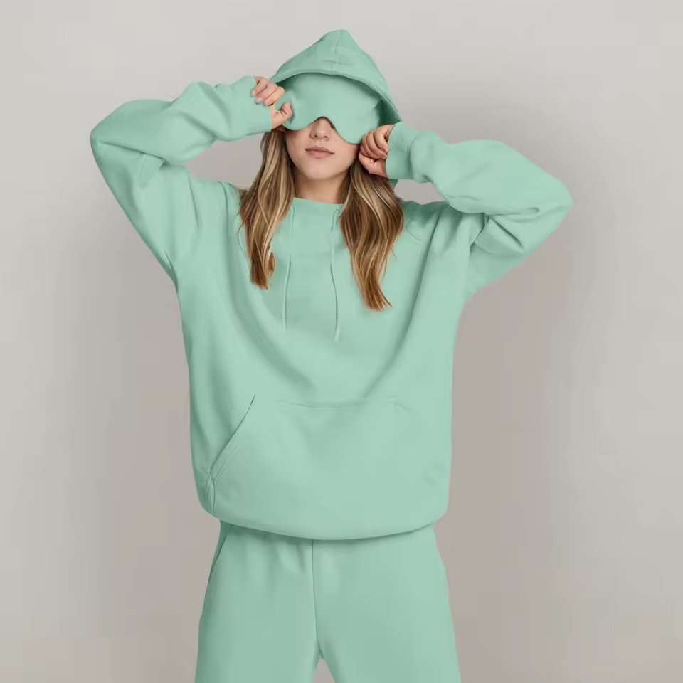 Lazy Style Hooded Eye Mask Sweatshirt Home Leisure Pure Color Versatile Outerwear Long Sleeve Zipper Closure Streetwear For T...