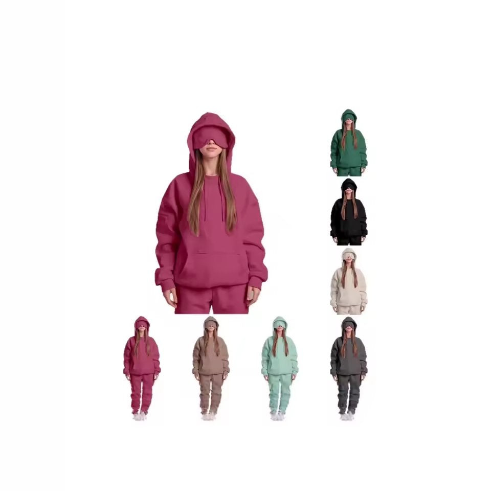 Lazy Style Hooded Eye Mask Sweatshirt Home Leisure Pure Color Versatile Outerwear Long Sleeve Zipper Closure Streetwear For T...