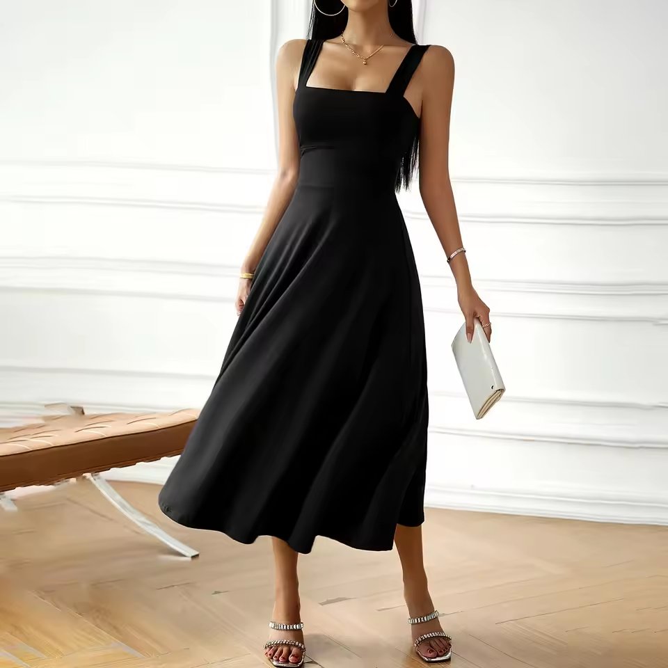Elegant Solid Color Strapless Dress In Black And Pink For Plus Size Women New 2025 Fashionable Sleeveless Gown From Mainland Chi
